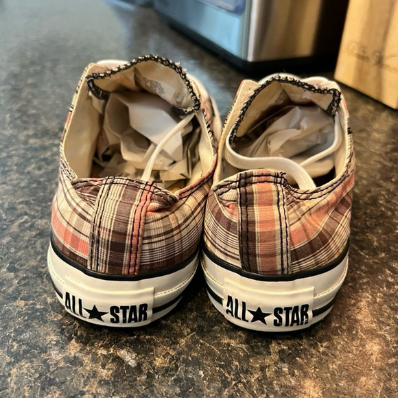 Converse All Star Chuck Taylor Brown Peach Plaid Lo Top Sneakers Shoes - Picture 6 of 9